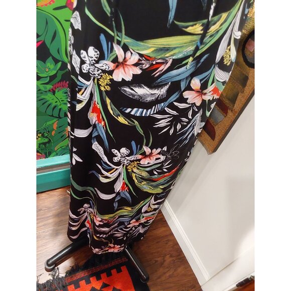 NWOT LOVE Women's Tropical Style Long Black Dress with Ruffle Collar. Size XL - Picture 3 of 16